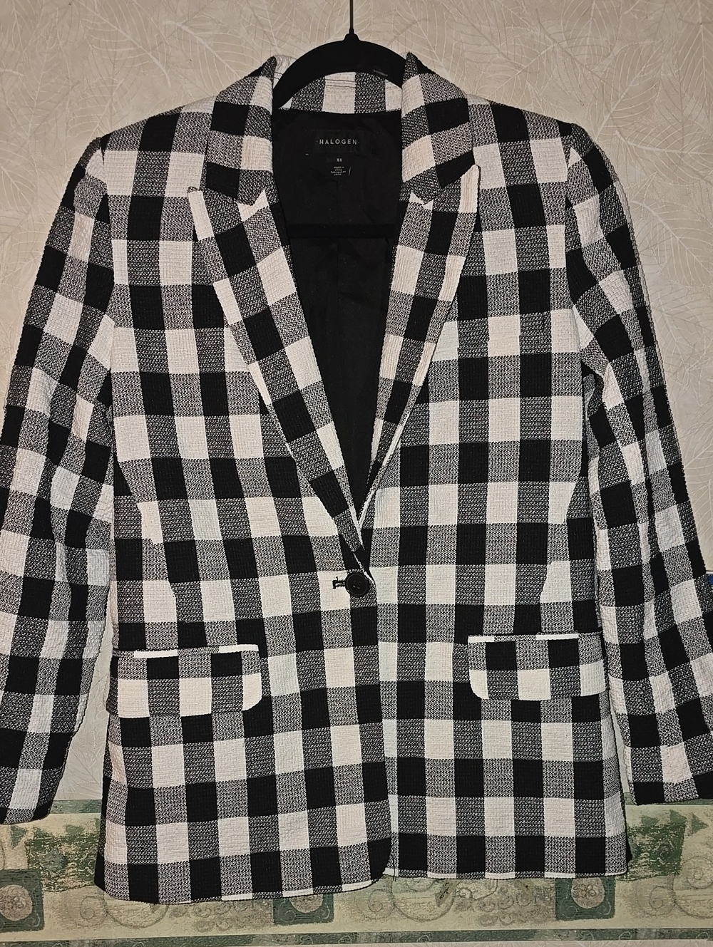 Halogen NWOT Black and White Checked Single-Button Blazer